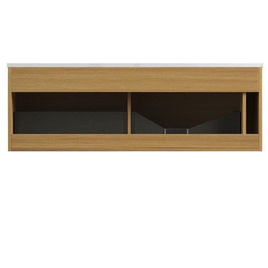 48" Brown Wood Floating Bathroom Vanity With Two Drawers