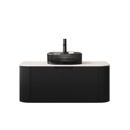 36" Black Wood Floating Bathroom Vanity With Glass Sink HomeRoots