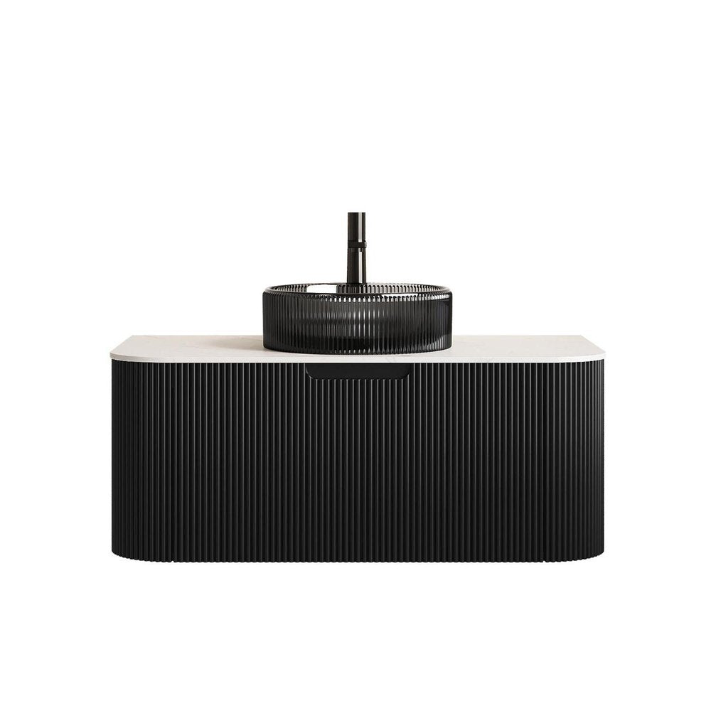 36" Black Wood Floating Bathroom Vanity With Glass Sink — view 3