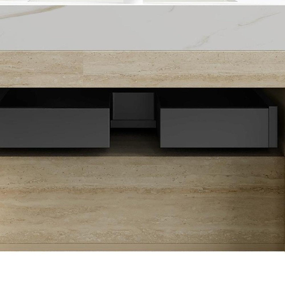 30" Brown Wood Floating Bathroom Vanity With White Ceramic Sink HomeRoots