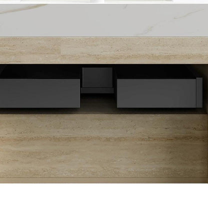 30" Brown Wood Floating Bathroom Vanity With White Ceramic Sink HomeRoots