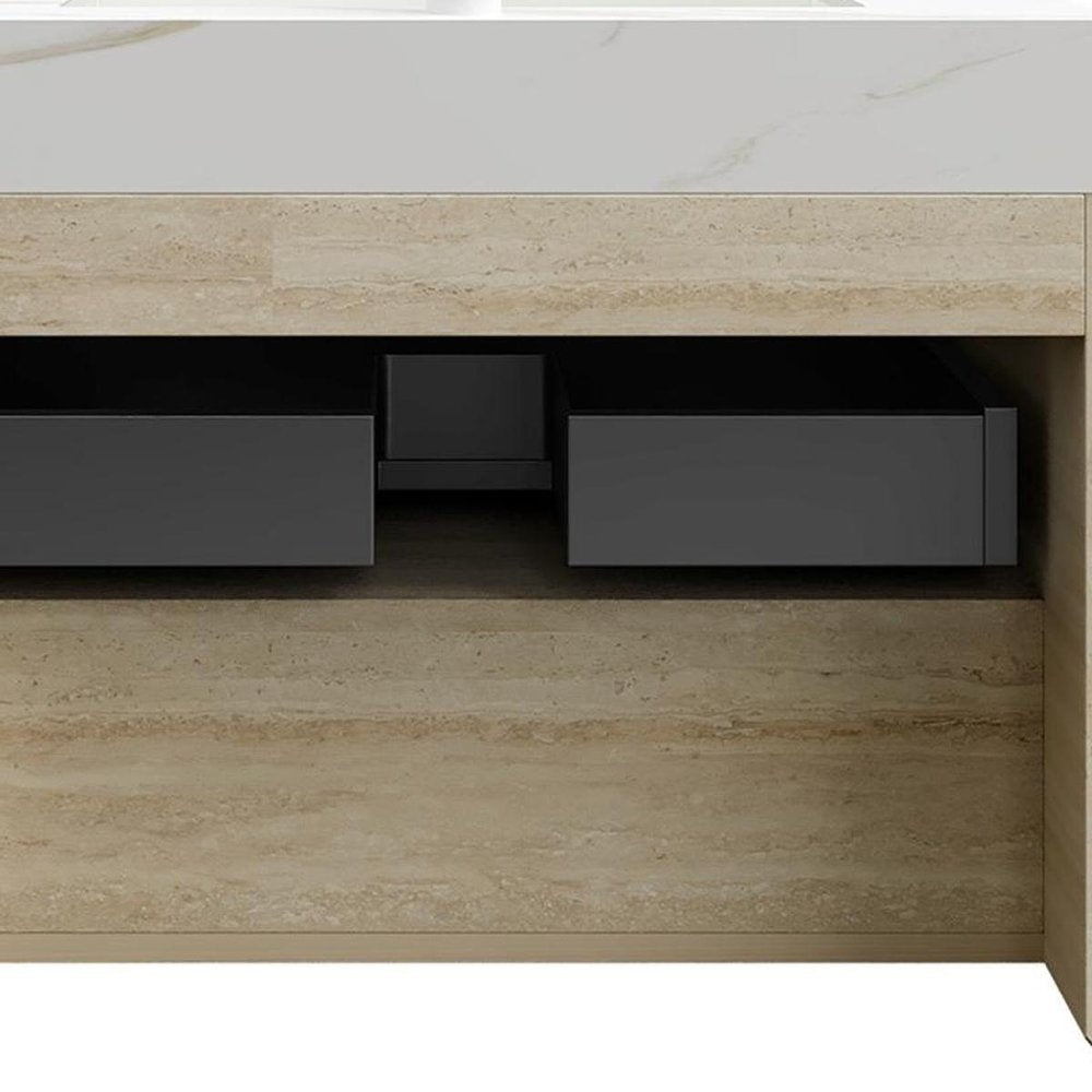 30" Brown Wood Floating Bathroom Vanity With White Ceramic Sink — view 3