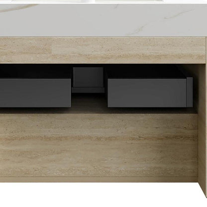 30" Brown Wood Floating Bathroom Vanity With White Ceramic Sink HomeRoots