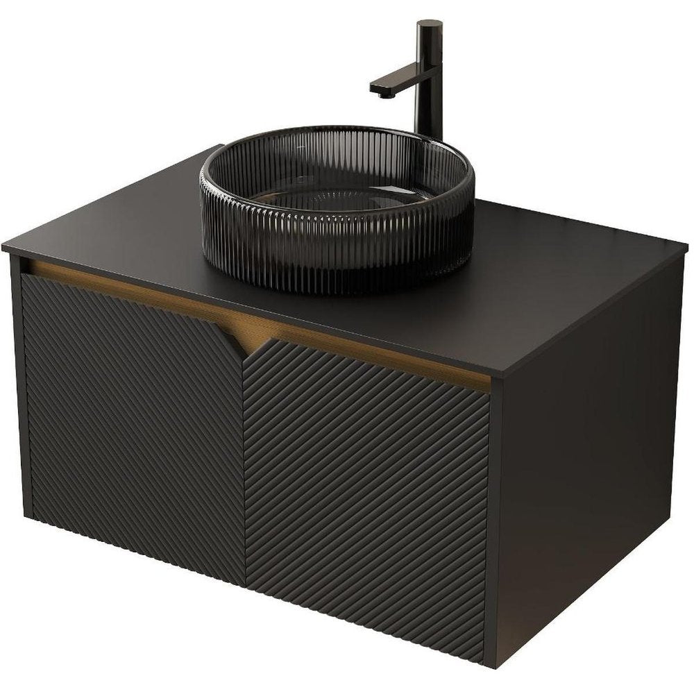 30" Black Wood Floating Double Door Bathroom Vanity With Glass Sink — view 5