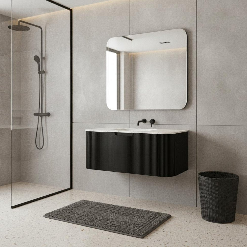 36" Brown Wood Floating Bathroom Vanity — view 5
