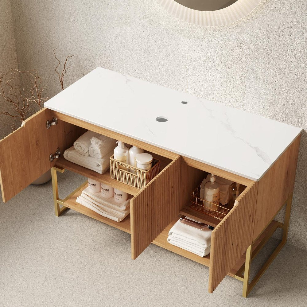 47" Brown Wood Four Door Bathroom Vanity — view 2