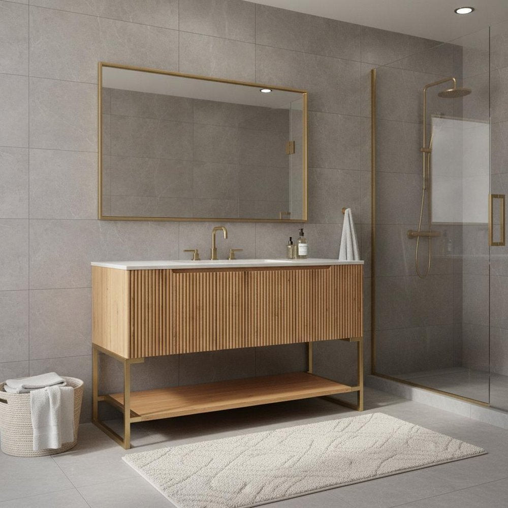 47" Brown Wood Four Door Bathroom Vanity HomeRoots