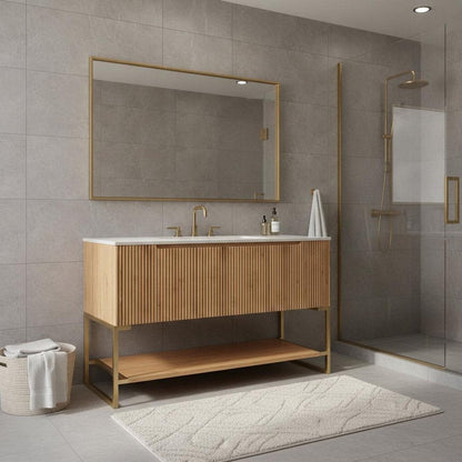 47" Brown Wood Four Door Bathroom Vanity HomeRoots