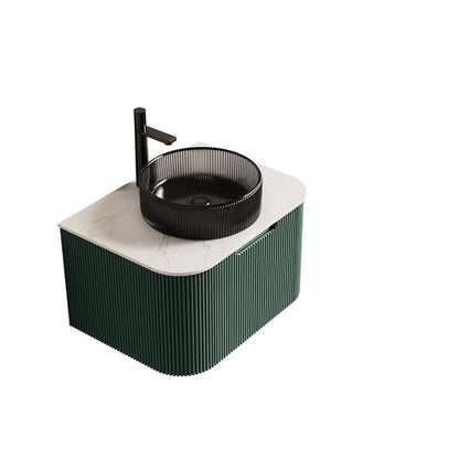 24" Green Wood Floating Bathroom Vanity With Black Glass Sink HomeRoots