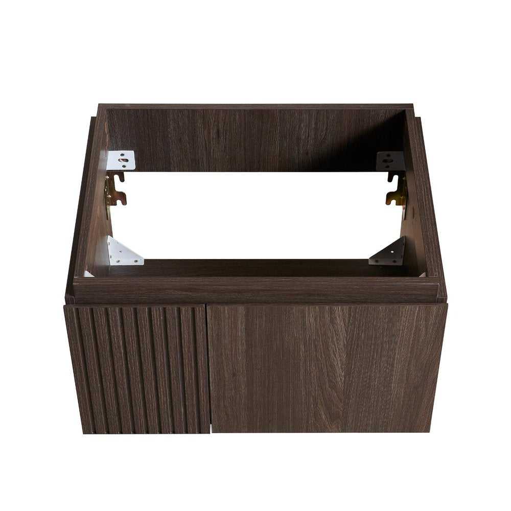 24" Brown Wood Floating Double Door Bathroom Vanity HomeRoots