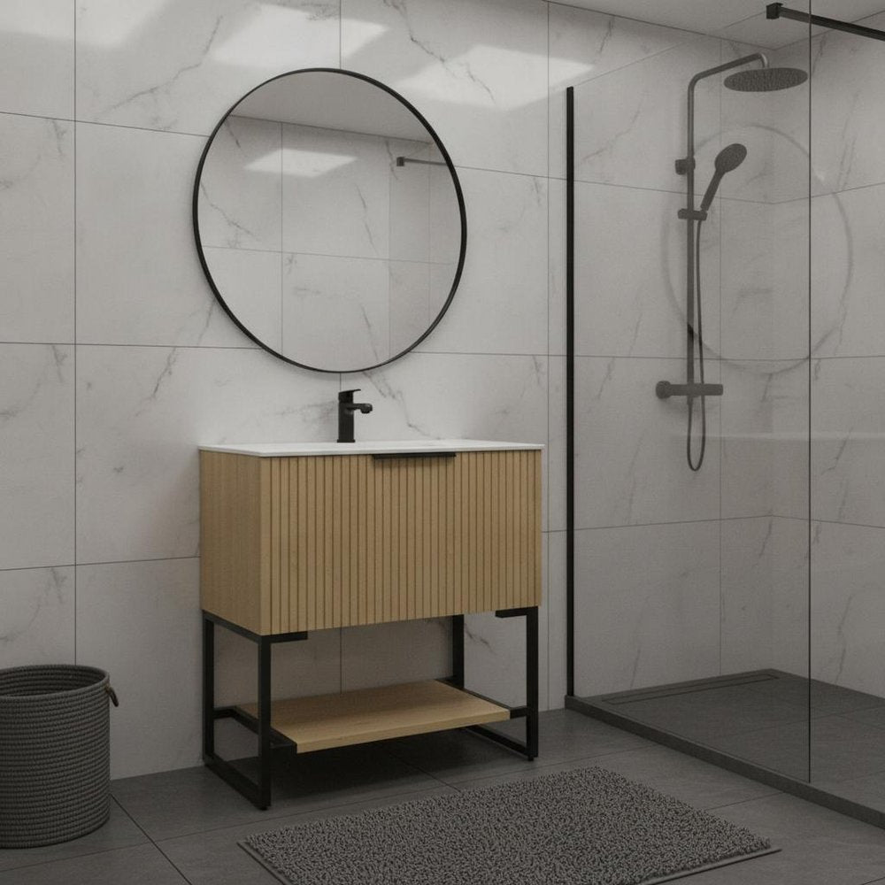 30" Brown Wood Bathroom Vanity — view 5