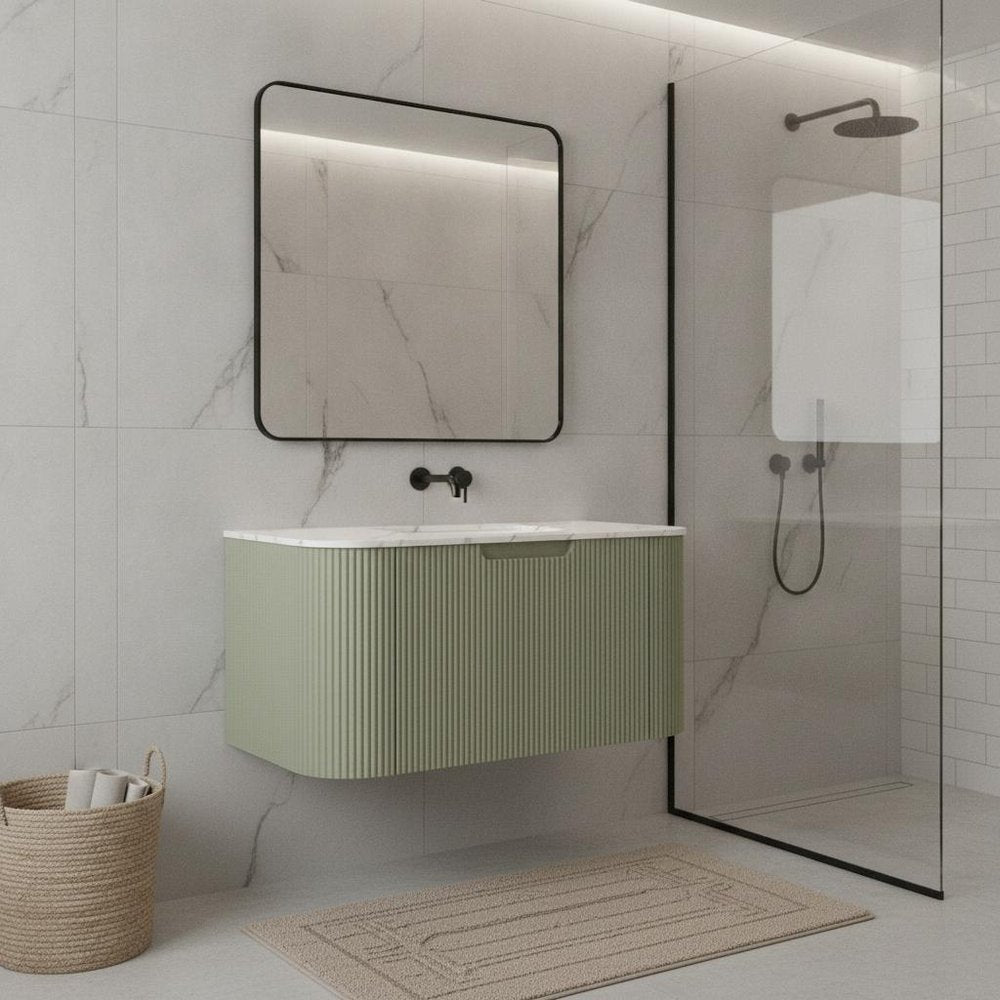 30" Green Wood Floating Bathroom Vanity HomeRoots