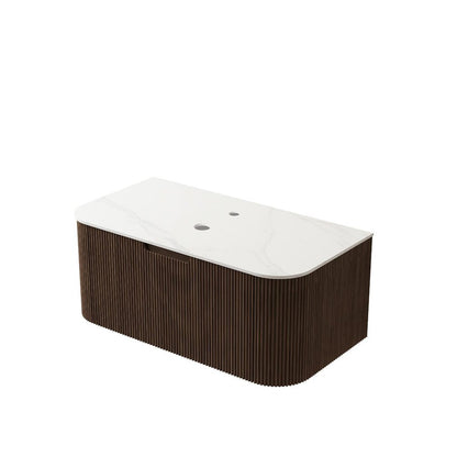 36" Brown Wood Floating Bathroom Vanity HomeRoots