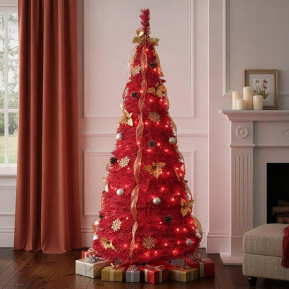 6' Red Full Fir Christmas Tree With Decorations HomeRoots