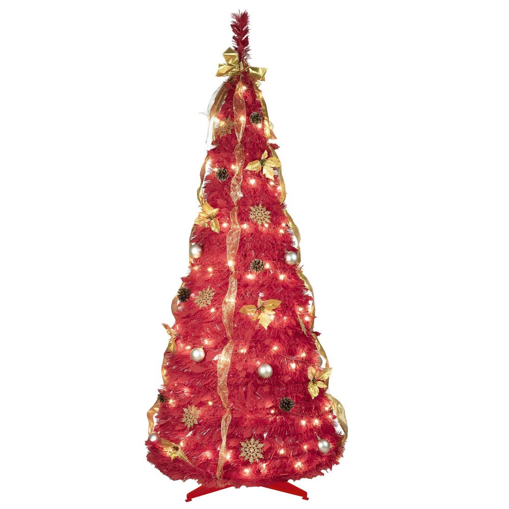 6' Red Full Fir Christmas Tree With Decorations — view 2