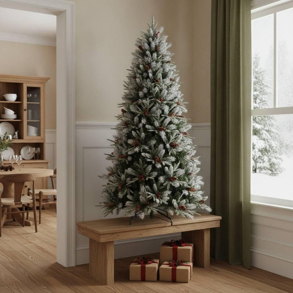 4' White Full Flocked Fir Christmas Tree With Decorations HomeRoots