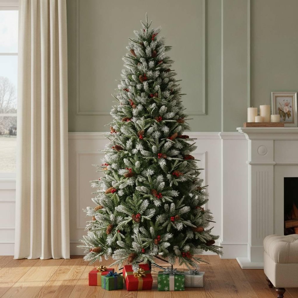 4' White Full Flocked Fir Christmas Tree With Decorations HomeRoots