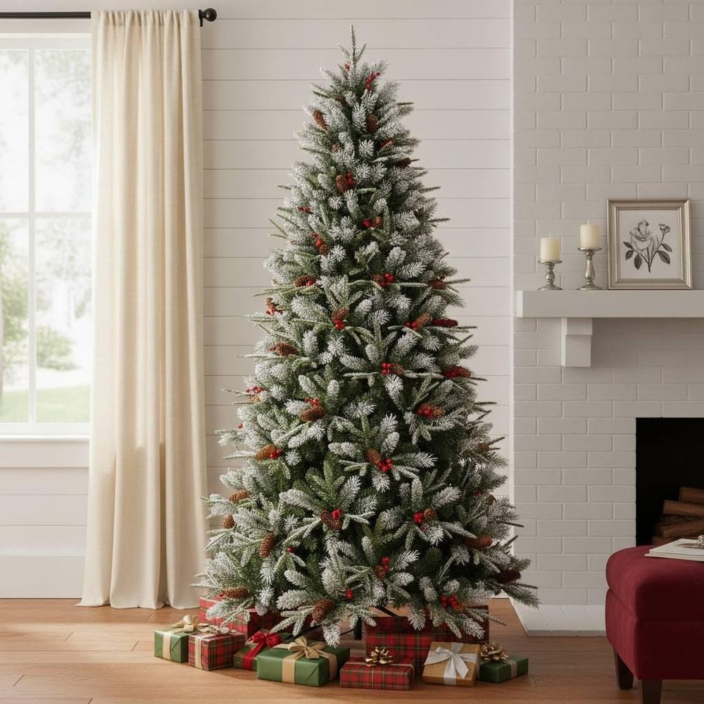 4' White Full Flocked Fir Christmas Tree With Decorations HomeRoots