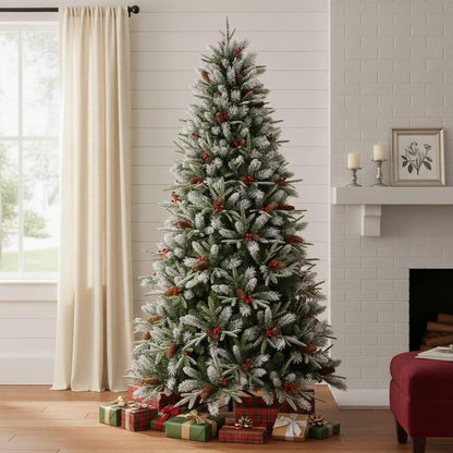 4' White Full Flocked Fir Christmas Tree With Decorations HomeRoots