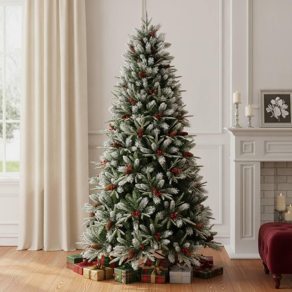 4' White Full Flocked Fir Christmas Tree With Decorations HomeRoots