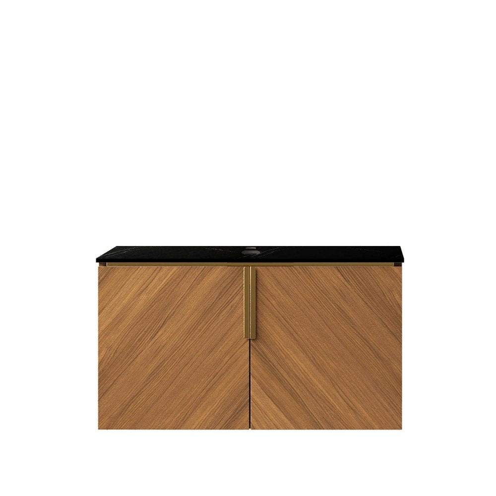 30" Brown Wood Floating Double Door Bathroom Vanity HomeRoots