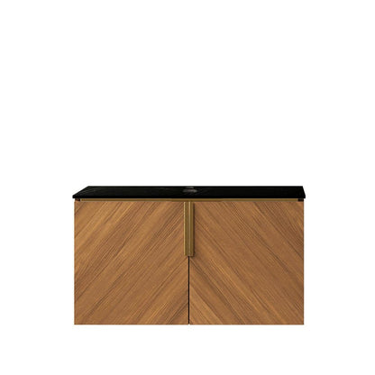 30" Brown Wood Floating Double Door Bathroom Vanity HomeRoots