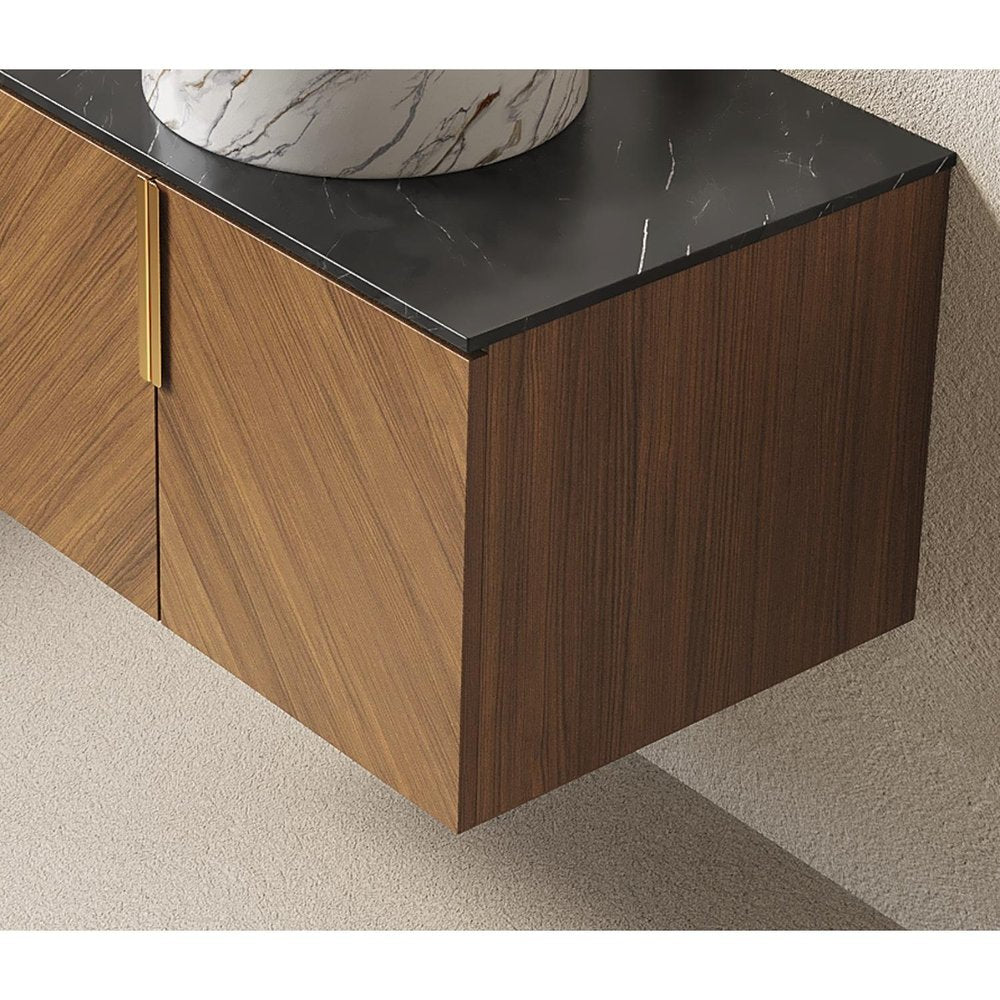 30" Brown Wood Floating Double Door Bathroom Vanity — view 4