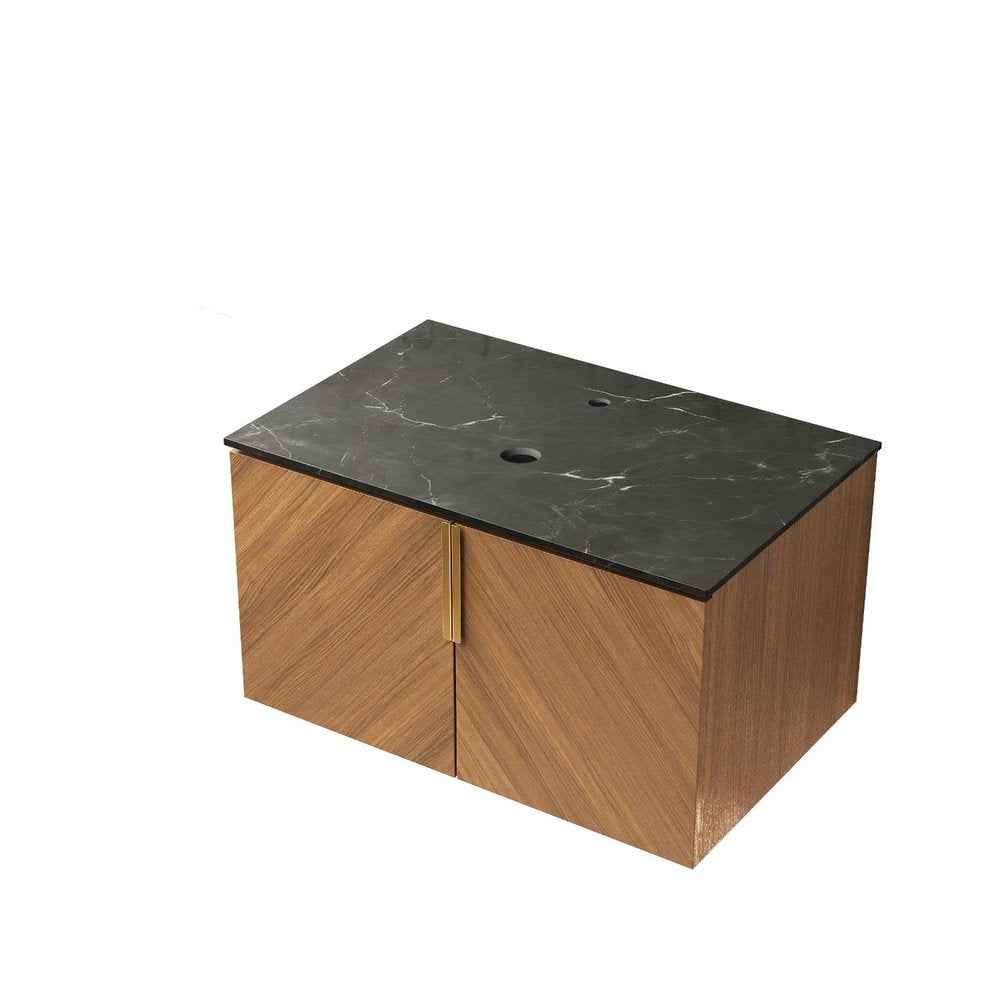 30" Brown Wood Floating Double Door Bathroom Vanity HomeRoots