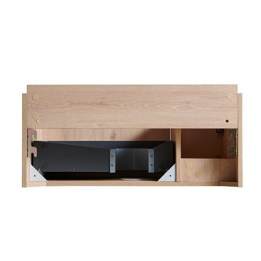 30" Brown Wood Floating Single Door Bathroom Vanity — view 4