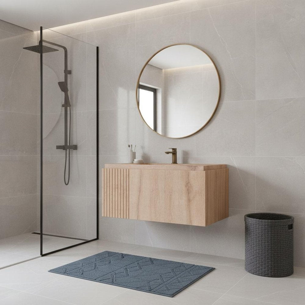 30" Brown Wood Floating Single Door Bathroom Vanity — view 5