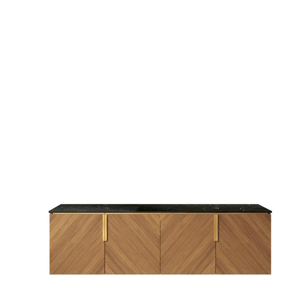 60" Brown Wood Floating Four Door Bathroom Vanity — view 1