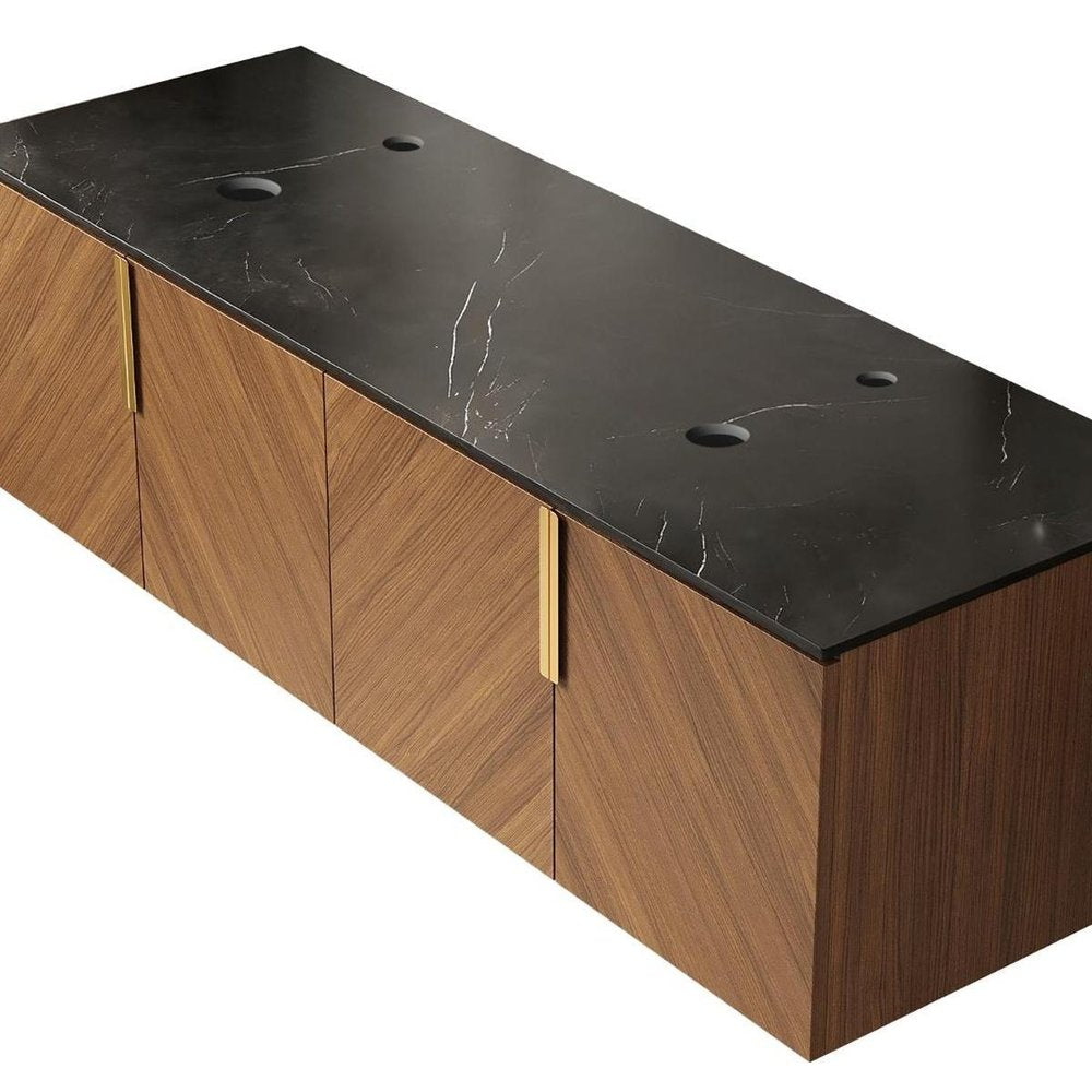 60" Brown Wood Floating Four Door Bathroom Vanity HomeRoots
