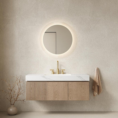 48" Brown Wood Floating Double Door Bathroom Vanity With White Ceramic Sink HomeRoots