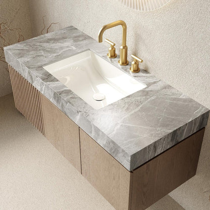 48" Brown Wood Floating Double Door Bathroom Vanity With White Ceramic Sink HomeRoots