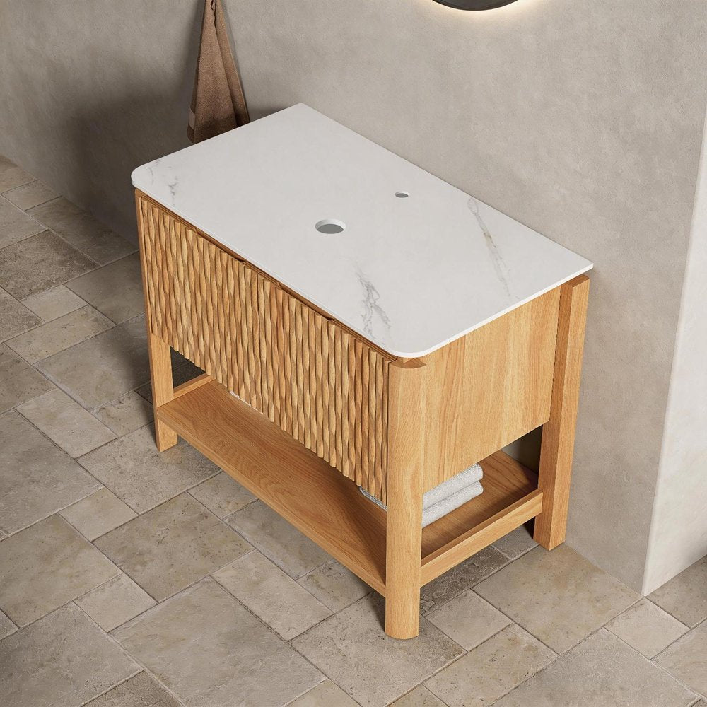 36" Brown Wood Double Door Bathroom Vanity — view 1