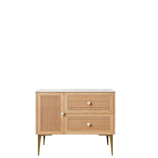 36" Brown Wood Floating Single Door Bathroom Vanity With Two Drawers