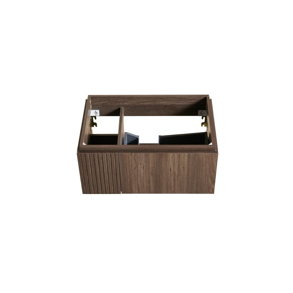 30" Brown Wood Floating Single Door Bathroom Vanity — view 4