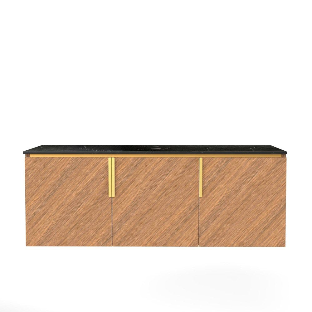 48" Brown Wood Floating Three Door Bathroom Vanity — view 1
