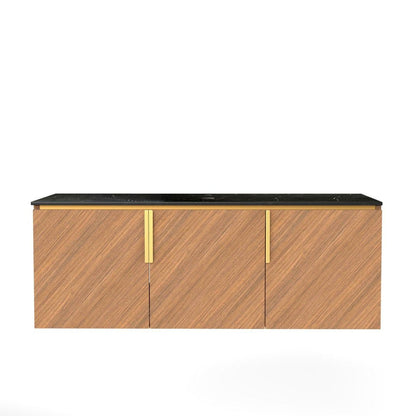 48" Brown Wood Floating Three Door Bathroom Vanity HomeRoots