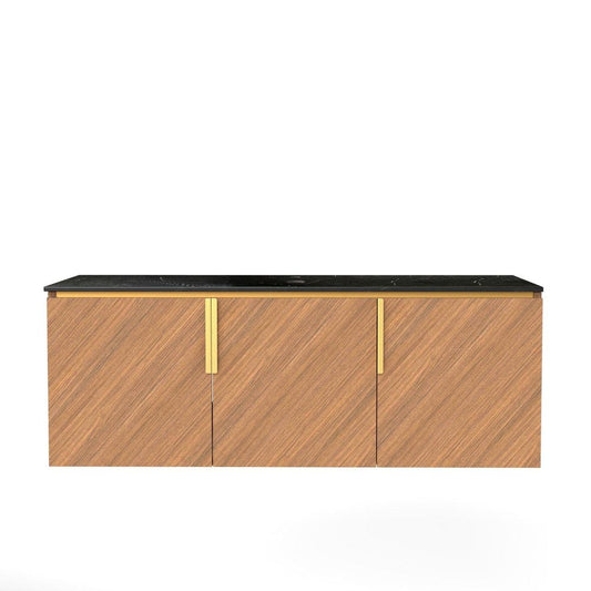 48" Brown Wood Floating Three Door Bathroom Vanity