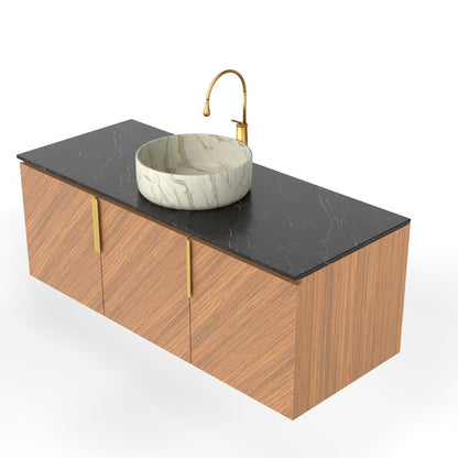 48" Brown Wood Floating Three Door Bathroom Vanity HomeRoots