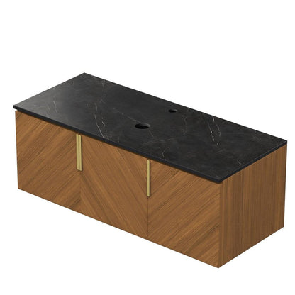 48" Brown Wood Floating Three Door Bathroom Vanity HomeRoots