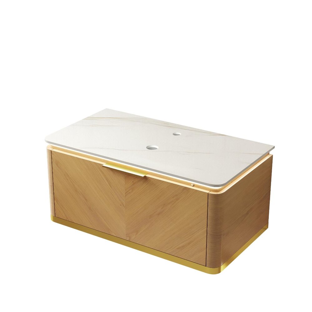 36" Brown Wood Floating Bathroom Vanity — view 2