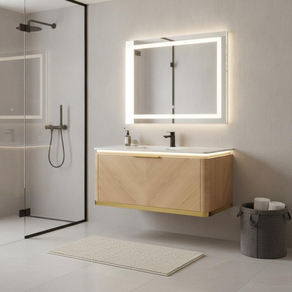 36" Brown Wood Floating Bathroom Vanity — view 4