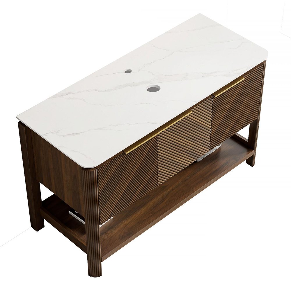 48" Brown Wood Three Door Bathroom Vanity — view 3