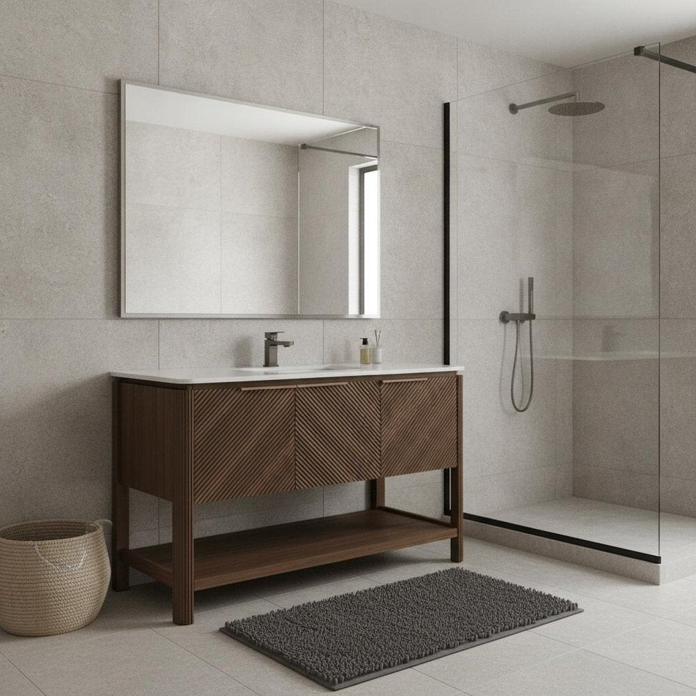 48" Brown Wood Three Door Bathroom Vanity HomeRoots