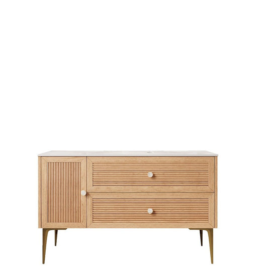 48" Brown Wood Single Door Bathroom Vanity With Two Drawers