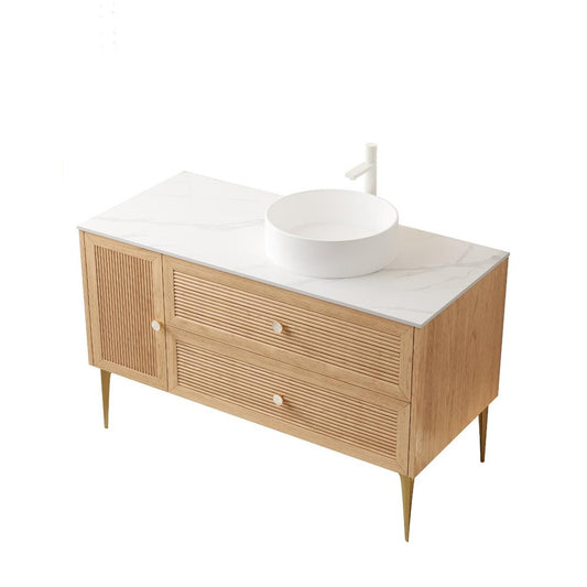 48" Brown Wood Single Door Bathroom Vanity With Two Drawers