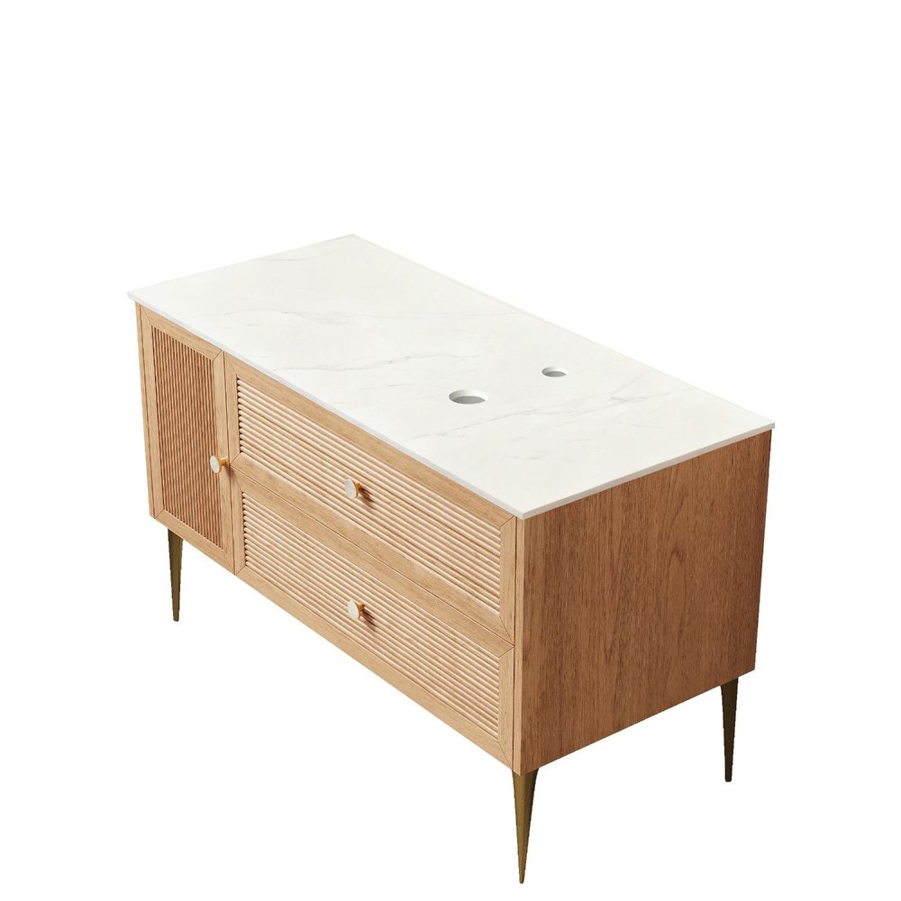 48" Brown Wood Single Door Bathroom Vanity With Two Drawers — view 3