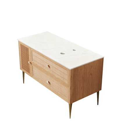 48" Brown Wood Single Door Bathroom Vanity With Two Drawers HomeRoots